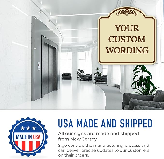 Custom Decorative Sign, Personalized Metal Sign for Business, Driveway, Home, Airbnb, Office Door Plaque,Brown Border Sign, 24x24 Inches, ACM, Fade Resistant, Made in USA by Sigo Signs