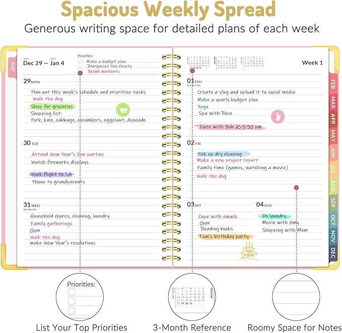 Forvencer 2026 Planner, Hardcover Calendar Planner Weekly and Monthly, Jan 2026 - Dec 2026, 6" x 8", Spiral Agenda Book with Tabs, Exquisite Daily Journal Organizer for Home School, Light Blue