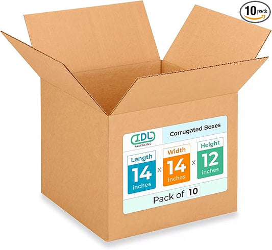 Medium Moving & Shipping Boxes 14x14x12 inches (10-Pack) - Extra Strength 200 lb vs Regular - Corrugated Cardboard Box, Made in USA - Medium Packing Box - Moving Supplies Box by IDL Packaging