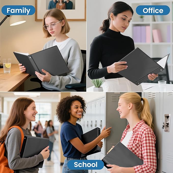 SUNEE 3 Ring Binder 1/2 Inch 1 Pack, Clear View Binder Three Ring PVC-Free (Fit 8.5x11 Inches) for School or Office Supplies, Black