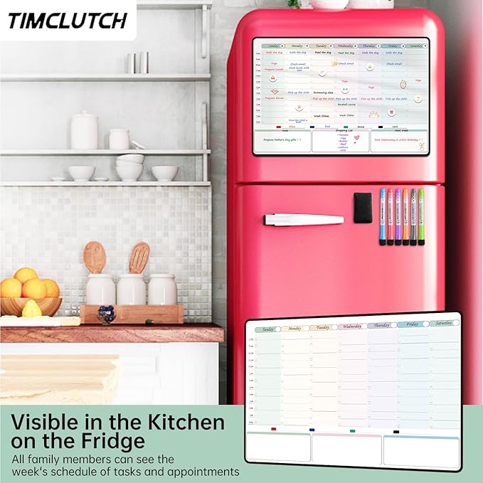Magnetic Dry Erase Weekly Planner with Hourly Time Slots Whiteboard Calendar for Fridge, Schedule Board, to DO and Chore List for Family 16.5”(L) × 11”(H)