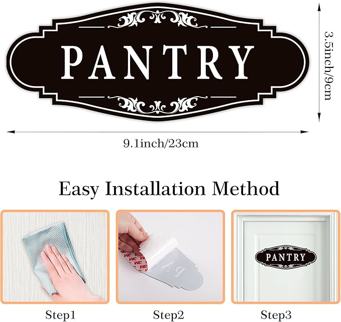 Pantry Door Sign Sticker for Kitchen, Self-adhesive Farmhouse Pantry Decor for Home，Waterproof Vinyl Food Storage Decals for House Area, Glass/Wooden Door, Restaurant （Black）