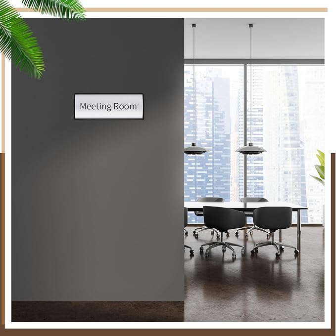 Therwen 6 Pcs Aluminum Office Name Plate Holder for Door Wall Mount 8'' x 3'' Business Sign Holder Office Door Sign Sturdy Curved with Plastic Film and Adhesive Tape (Black)