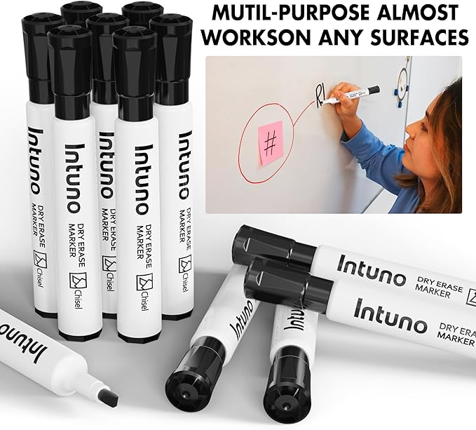 INTUNO Dry Erase Markers, 96 Count Black, Chisel tip, Low-Odor, Perfect for Office, Teaching, Meeting, Presentation, Classroom, Home