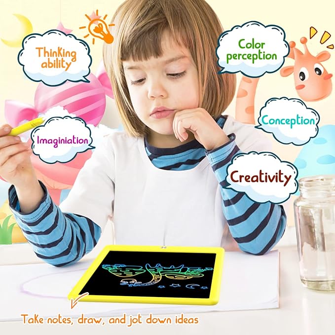 BUKEBU LCD Writing Tablet Doodle Board, Colorful Drawing Pad, Electronic Drawing Tablet, Drawing Pads,Travel Gifts for Kids Ages 3 4 5 6 7 8 Year Old Girls Boys (10.5 inch, Yellow+Yellow)