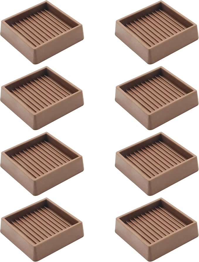 VOCOMO 2X2 Rubber Caster Cups, Non Slip Furniture Pads, Anti-Slip Gripper, Anti Skid Furniture Feet, Anti Slide Floor Protector for Bed Couch Table Chair Stoppers - 8 Pack, Brown