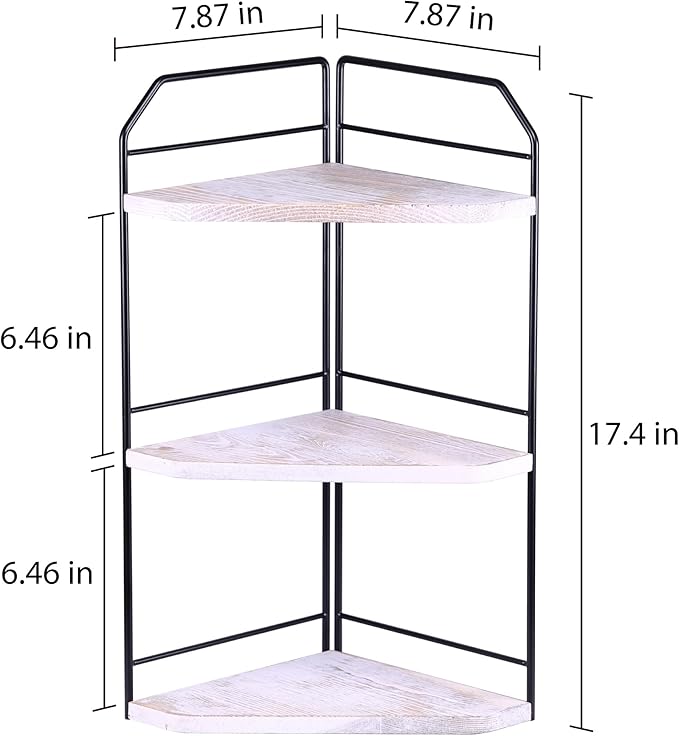 INIUNIK Corner Bathroom Counter Organizer - 3 Tier Wood Vanity Counter Shelf Perfume Skincare Holder, Countertop Corner Shelf Organizer for Bathroom, Kitchen, Rustic White
