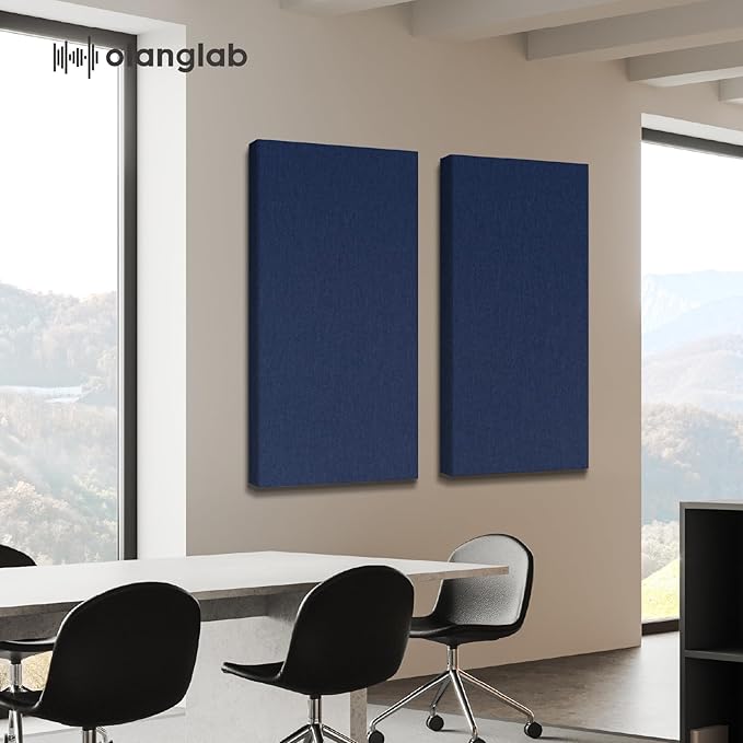 Olanglab Sound Absorbing Acoustic Wall Panels 2 Pack, 2'' 24''x48'' Fiberglass Sound Dampening Panels, Large Fabric Wrapped Sound Proof Panels for Walls (Navy)