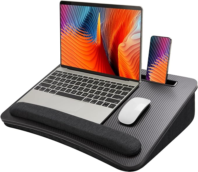 HUANUO Lap Laptop Desk - Portable Lap Desk with Pillow Cushion, Fits up to 17 inch Laptop, with Anti-Slip Strip & Storage Function for Home Office Students Use as Computer Laptop Stand, HNLD28B