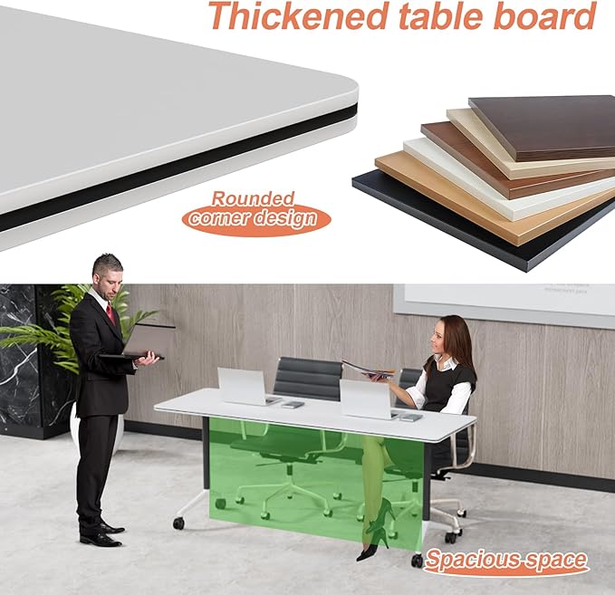 Conference Table Flip Top Mobile Conference Room Tables,Folding Conference Table with Wheels,Large Meeting Training Seminar Table Saving Space for Office Classroom(4A,55.1'')