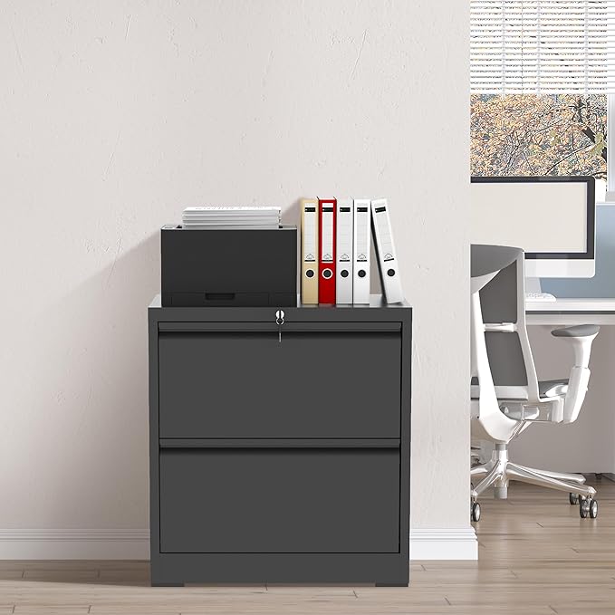 FLIXELIO 2-Drawer File Cabinet with Lock, Metal Lateral Filing Cabinets for Home Office, Heavy Duty Steel Horizontal Locking Office Storage Cabinet for Legal/Letter/A4 Size File, Assembly Required