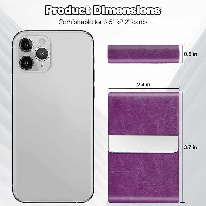 Business Card Holder for Women or Men, Business Card Case with PU Leather and Stainless Steel, Slim Metal Case with Magnetic Closure for Business Meeting Use
