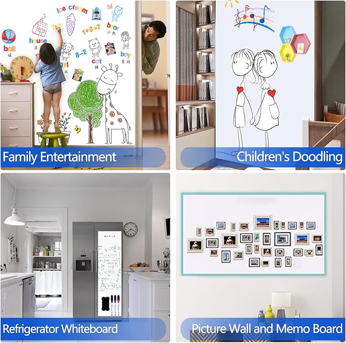 Magnetic Dry Erase Whiteboard Paper with Adhesive, 24" x 12" White Board Film for Wall, Easy to Write and Clean Dry Erase Board for Office, Classroom, Home, Include Marker, Magnetic Eraser and Magnets