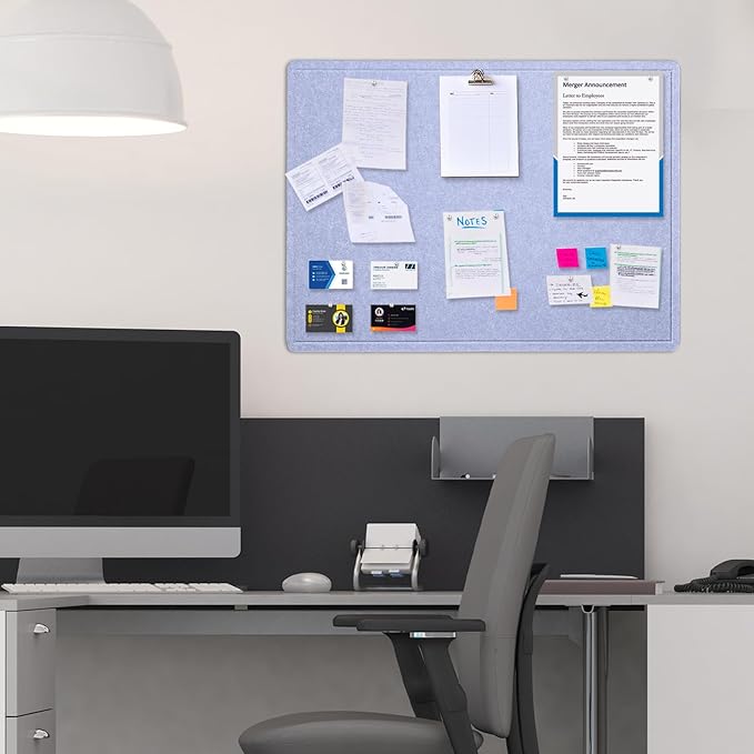 Bulletin Board, 24 x 18 inches Felt Board Decorative Pin Board, Cork Board Alternative for Wall, Foldable Photo Board Self-Adhesive Vision Board with 20 Pushpins - Lavender Blue