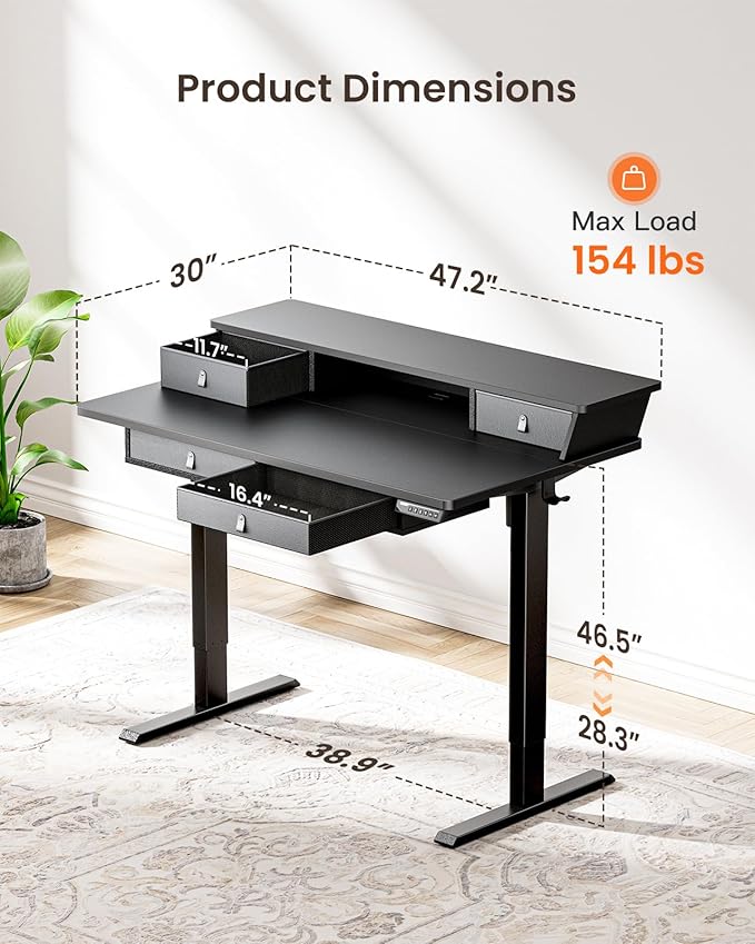 ErGear Electric Standing Desk with 4 Drawers, Height Adjustable Desk with Storage, C-Clamp Mount Compatible, Computer Home Office Table with Cable Management Tray