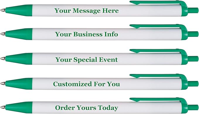RevMark Personalized Ballpoint Pen, Custom Printed Name, Business or Event Information, Timeless Advertising, USA Made Pens, Promotional Marketing, Smooth Black Ink, Bulk Pack, (Green,100 Ct.)