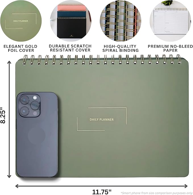 Merely Home Undated Daily Planner | 8.25” x 11.75” Work To-Do Notebook | ADHD Academic Organizer | Multi-Layout | Men and Women Planner | College Supplies | Navy | Landscape Layout