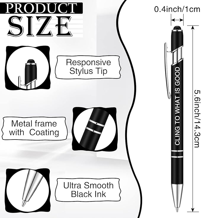 Zonon 12 Pcs Inspirational Pens Bulk Funny Ballpoint Pen with Stylus Tip Motivational Gifts for Valentine's Day Teacher Coworkers Nurse School Office Supplies(Black,Bible Style)