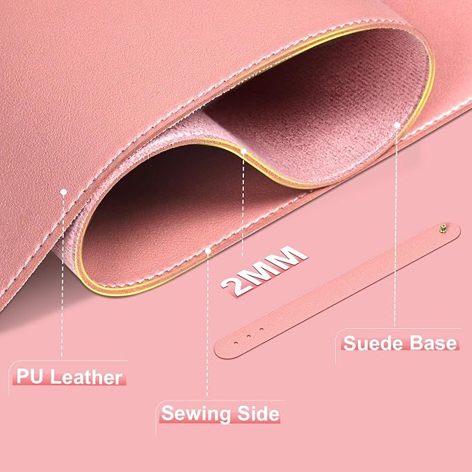 Leather Desk Pad Protector, Desk Mat, Large Mouse Pad, Non-Slip Desk Blotter, Office Laptop Desk Pad, PU Leather Desk Writing Pad for Office and Home (Sweet Pink, 31.5" x 15.7")