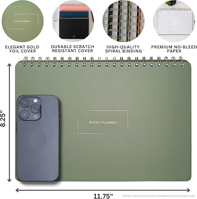 Merely Home Undated Weekly Planner | 8.25” x 11.75” Work To-Do Notebook | ADHD Academic Organizer | Multi-Layout | Men and Women Planner | College Supplies | Evergreen | Landscape Layout