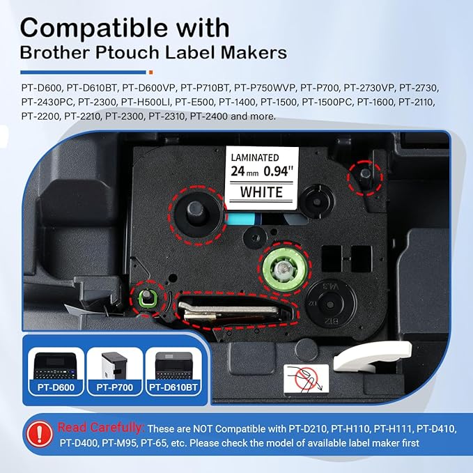 Labelife 8-Pack TZe-251 TZe TZ Tape 24mm 0.94 Compatible with Brother P Touch Label Maker Tape 24mm .94 Laminated White TZe251 TZ-251 1'' for Brother PT-D600 PT-D610BT PT-P710BT P700 P750W