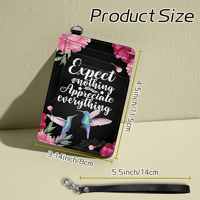 BWEGRHE Small Travel Wallets, Humingbird Flower Slim Minimalist Front Pocket Wallet with Wristlet, RFID Blocking PU Leather Credit Card Holder with ID Window Change Purse for Men Women