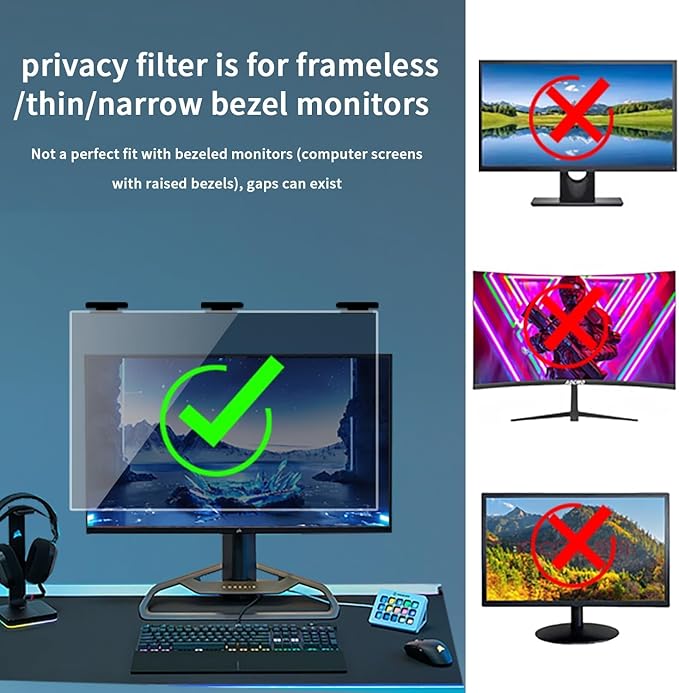 2 Pack Magnetic Hanging Computer Privacy Screen 32 Inch for 16:9 Widescreen Monitor, Removable Privacy Screen Anti Glare Blue Light Computer Screen Shield, Anti-Scratch 32 in Protector Film