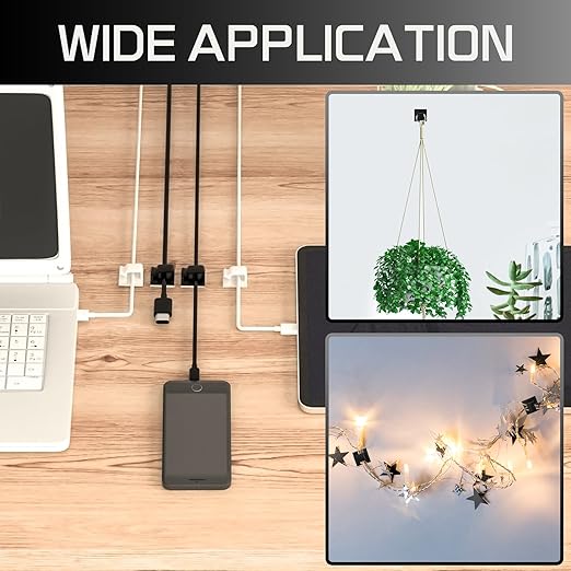 KGROTE 100PCS Cable Clips, Adhesive Wire Clips Strong Cord Clips Wire Holders, Cable Management Clips for Desk, Wall, Car, TV, Ethernet Cable (Black, Medium)