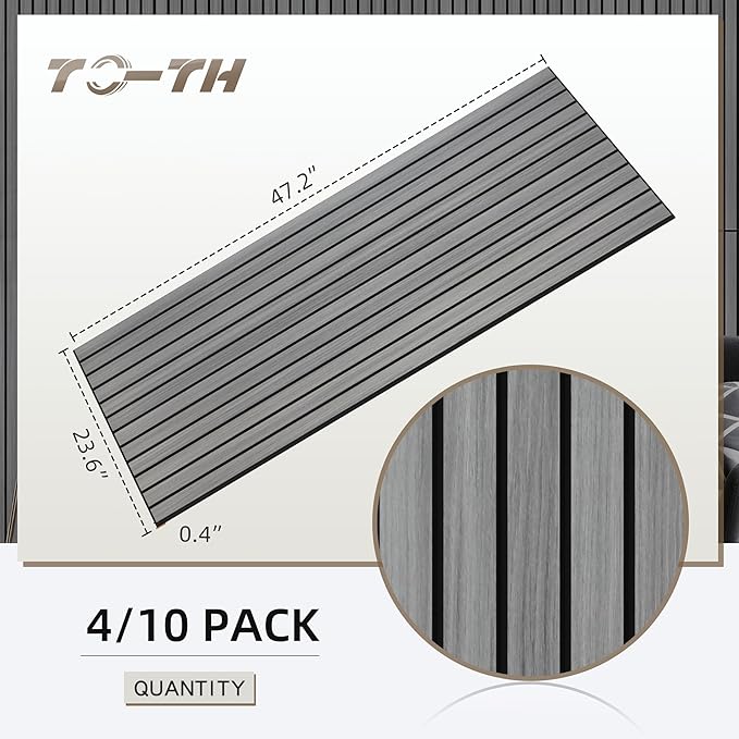 TO-TH Wood-Look Acoustic Wall Panels, 10 Pack 47.2” x 23.6” Sound Panels, Decorative Wood Panels for Wall Sound Dampening Panels for Home, Office, Basement, Gray Oak with Mitered Edges