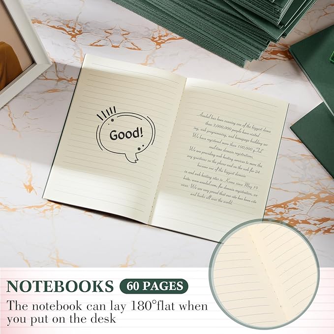 Mimorou 100 Pcs Journals Notebooks Bulk - Kraft Softcover A5 Small Notebooks 5.5 Inch x 8.3 Inch Notepads with 60 Page 30 Sheet for Writing Sketch Travel Office Supplies(Green,Lined)