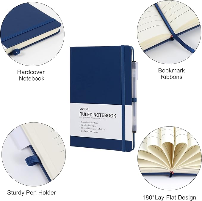 LYDTICK 20 Pack Journals for Writing College Ruled Notebooks Journal in Bulk, Hardcover Notebooks (200Pages) for Note Talking, Lined Bullet Journals for Home School Office, 5.7"x8.4", Navy