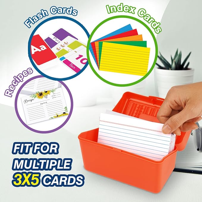 H4D Index Card Holder 3x5, Index Card Box Organizer Case, 3x5 Flash Note Card Holder, 3 Packs (Red/Green/Yellow)