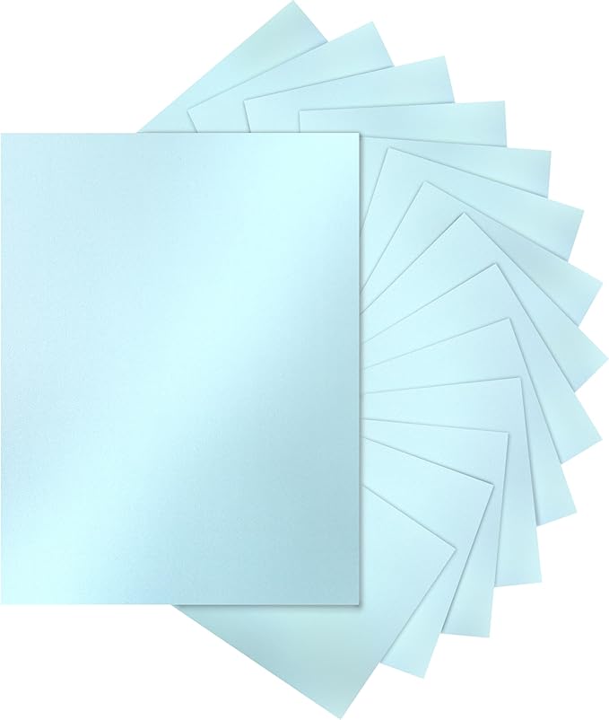 Silunkia 120 Sheets Light Blue Shimmer Cardstock 8.5 x 11 Certificate Paper, 250gsm/92lb Thick Craft Paper Light Blue Card Stock for DIY Cards Making, Greeting Cards, Wedding Invitations, Menus
