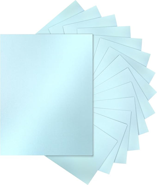 Silunkia 120 Sheets Light Blue Shimmer Cardstock 8.5 x 11 Certificate Paper, 250gsm/92lb Thick Craft Paper Light Blue Card Stock for DIY Cards Making, Greeting Cards, Wedding Invitations, Menus