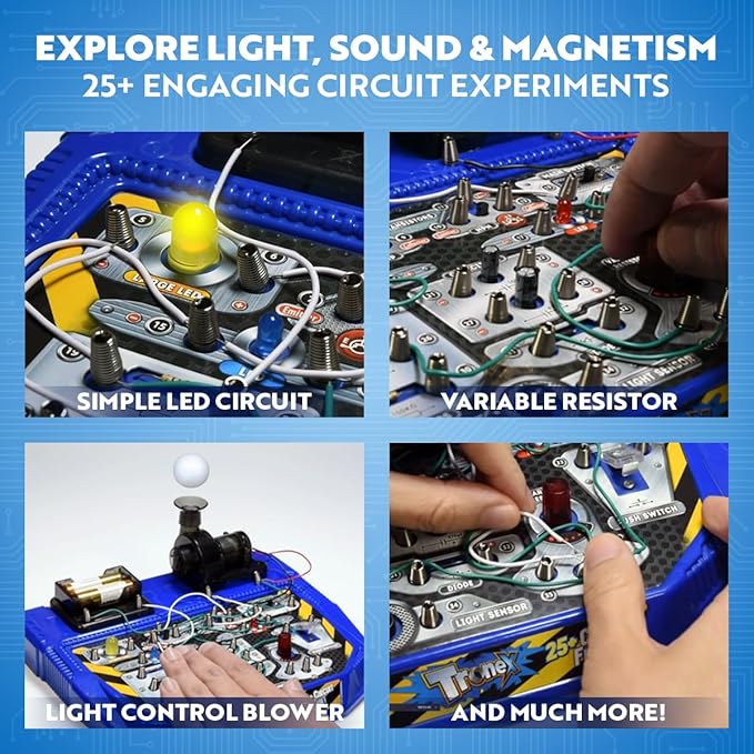 Playz Electrical Circuit Board Engineering Kit for Kids with 25+ STEM Projects Teaching Electricity, Voltage, Currents, Resistance, & Magnetic Science | Gift for Children Age 8, 9, 10, 11, 12, 13+