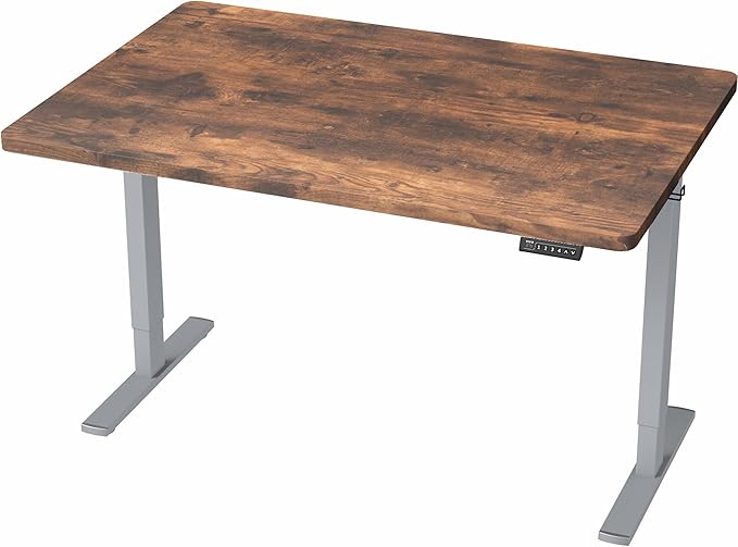 VIVO Electric 48 x 30 in Rustic Standing Desk, Memory Height Adjustment, 1B Series, Holds 220 lbs, One-Piece Vintage Brown Top, Gray Frame, DESK-KIT-1G5N