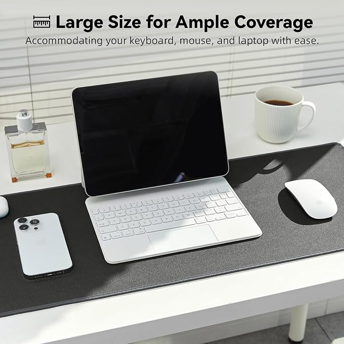Reniteco Waterproof Large Gaming Mouse Pad with Durable Stitched Edges, Non-Slip Rubber Base, Grainy Jacquard Mouse Mat Desk Pad for Home Office Gaming, 35.4''x15.7''x0.12'', Deep Gray