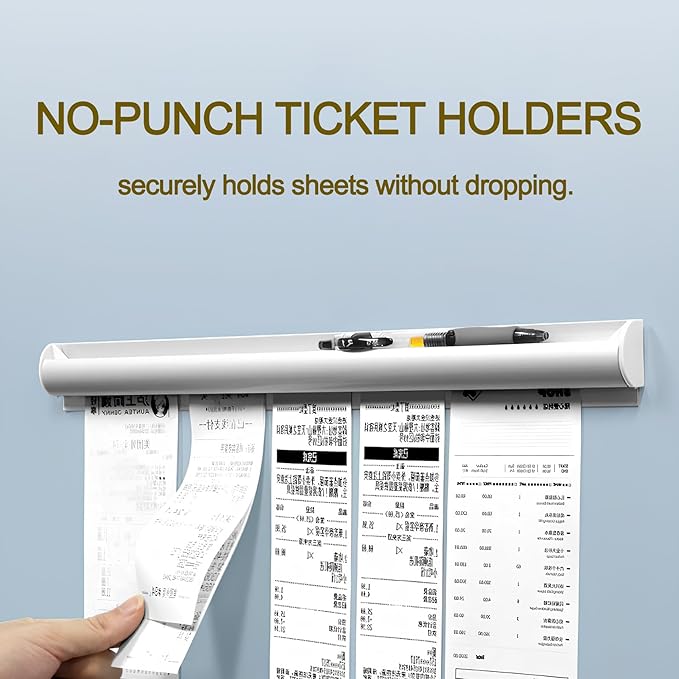 2 Pack Ticket Holders Receipt Holder for Restaurant, No Drill Restaurant Order Ticket Holders for Kitchen Office Walls Refrigerator Home Pubs Bars Cafes(19.6 Inch, Sliiver, 2p)