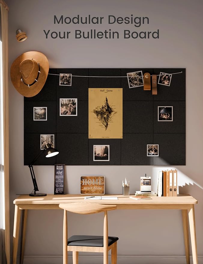 Fluxynara Large Felt Bulletin Board Large 48" x 36" Cork Board Alternative-12 Pack with 70 Safe Removable Adhesive Tabs, Cork Boards for Walls Cork Board for Home Office Classroom Pin Board - Black
