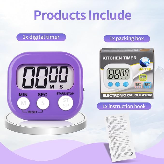 24 Pack Timers Magnetic Kitchen Timer Cooking Timers for Kitchen Digital Timer with Big Display Loud Ring Electronic Timer for Cooking, Classroom, Break Time(24, White,Green,Blue,Purple)