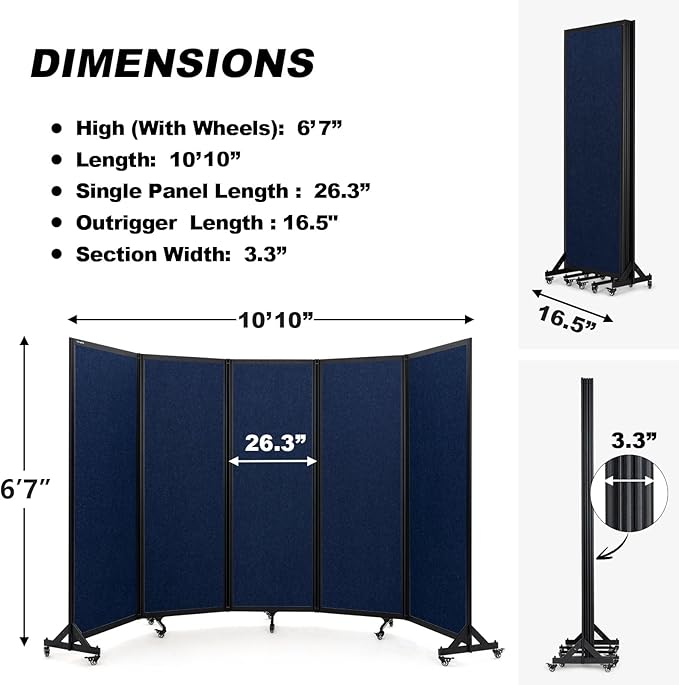 Strongbird Room Partition,Folding Privacy Divider,Office Partition Dividers,Office Dividers Wall, 10'6"W x 6'7"H,Blue