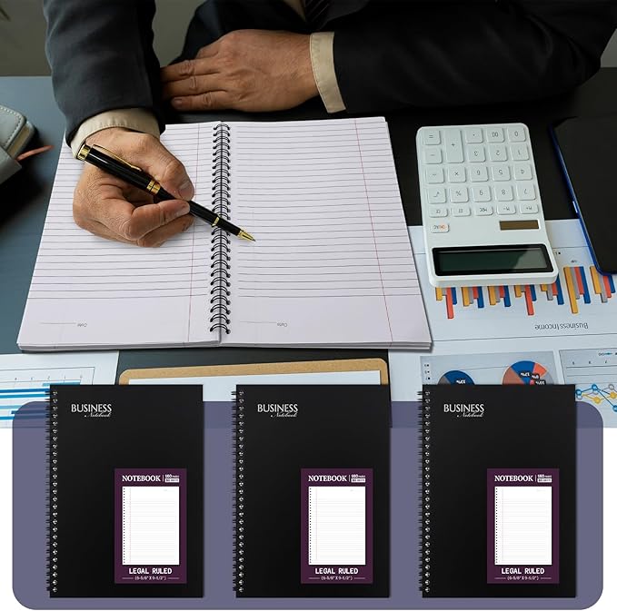 Resurhang 8 Pack Wirebound Business Notebook Legal Ruled Spiral Notebook 8-1/2" x 11" 80 Sheets Per Pad Professional Journal for Office Journal Planner Work Meeting Men Women(Purple)