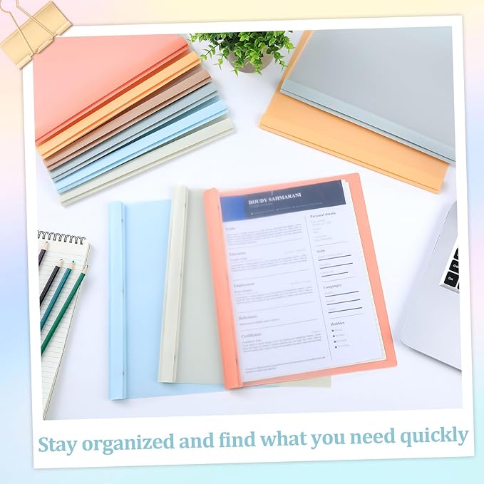 12 PCS Retro Plastic Report Covers with 3 Prongs Clear Front Presentation Folders 3 Prong Folders for Resume Portfolio Document Report Letter Proposal School Classroom Office Supplies (Vintage)