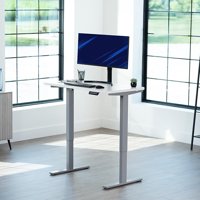 VIVO Electric 43 x 24 in Standing Desk, Memory Height Adjustment, 1B Series, Holds 220 lbs, One-Piece White Top, Gray Frame, DESK-KIT-1G4W