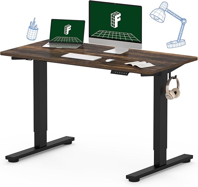 FLEXISPOT One-Piece Electric Standing Desk, 48 x 24 Inches Adjustable Desk with Seamless Desktop, Memory Controller Height Adjustment (Black Frame + Rustic Desktop, 2 Packages)