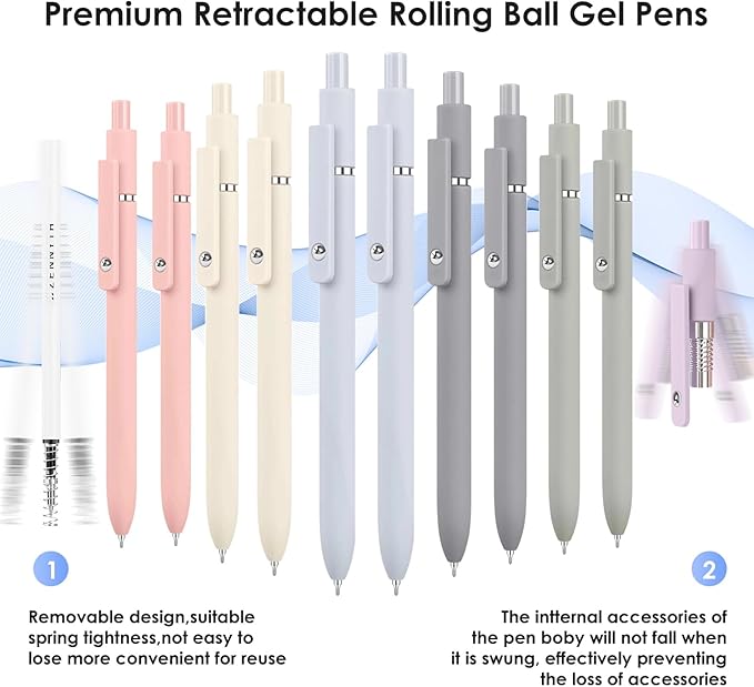 Donyang 10PCS Gel Pens Black Ink Fine Point Pens With Smooth Writing, Office Supplies, Christmas Anniversary Birthday Gifts for Men Women, Quick Dry Pens For Journaling, Nurse Aesthetic Pen (Morandi)