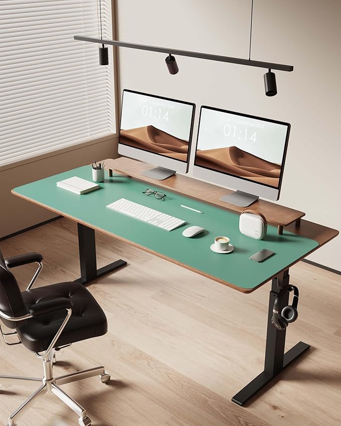YSAGi Leather Desk Protector, Office Mat, Large Mouse Mat, Non-Slip PU Leather Blotter, Laptop Desk Pad, Waterproof Writing Pad for Office and Home (Green-Blue, 47" x 17")