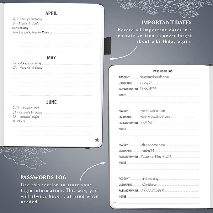 Legend Planner Address Book with Alphabetical Tabs –Telephone Contacts Book for Phone Numbers, Addresses, Passwords, Medium (Mystic Gray)