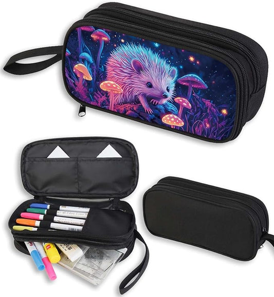 AnySmic Hedgehog Pencil Case for Boys Girls, Large Pencil Pouch for Kids, Polyester Big Capacity Pen Case with 2 Compartments, Double Zipper, Pen Bag Organizer