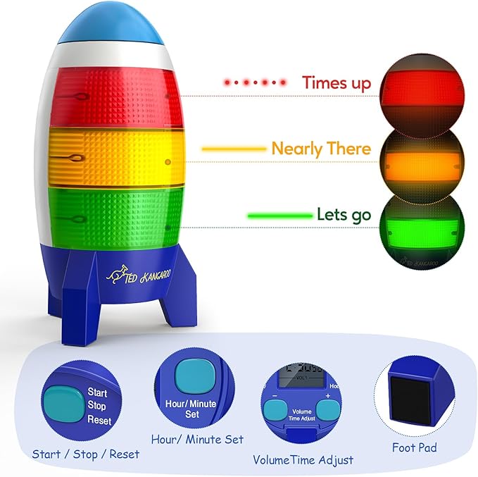 Countdown Timer! Blast Off Visual Timer for Kids with Audio Rocket, 0-24 Hour Countdown, Memory Function, Red Yellow Green Light, Easy Setup, Battery Operated for Classroom and Home Use